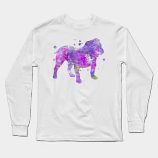 Purple English Bulldog Watercolor Painting Long Sleeve T-Shirt